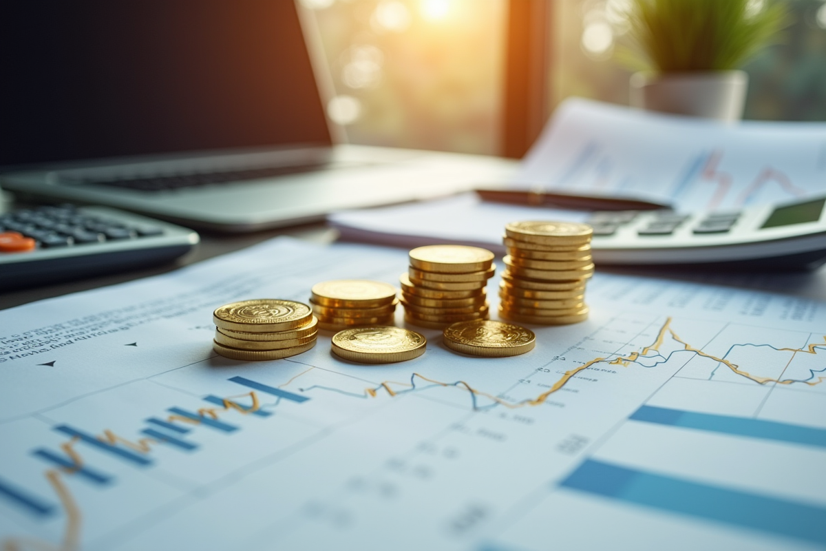 Pièces d or et documents financiers sur un bureau