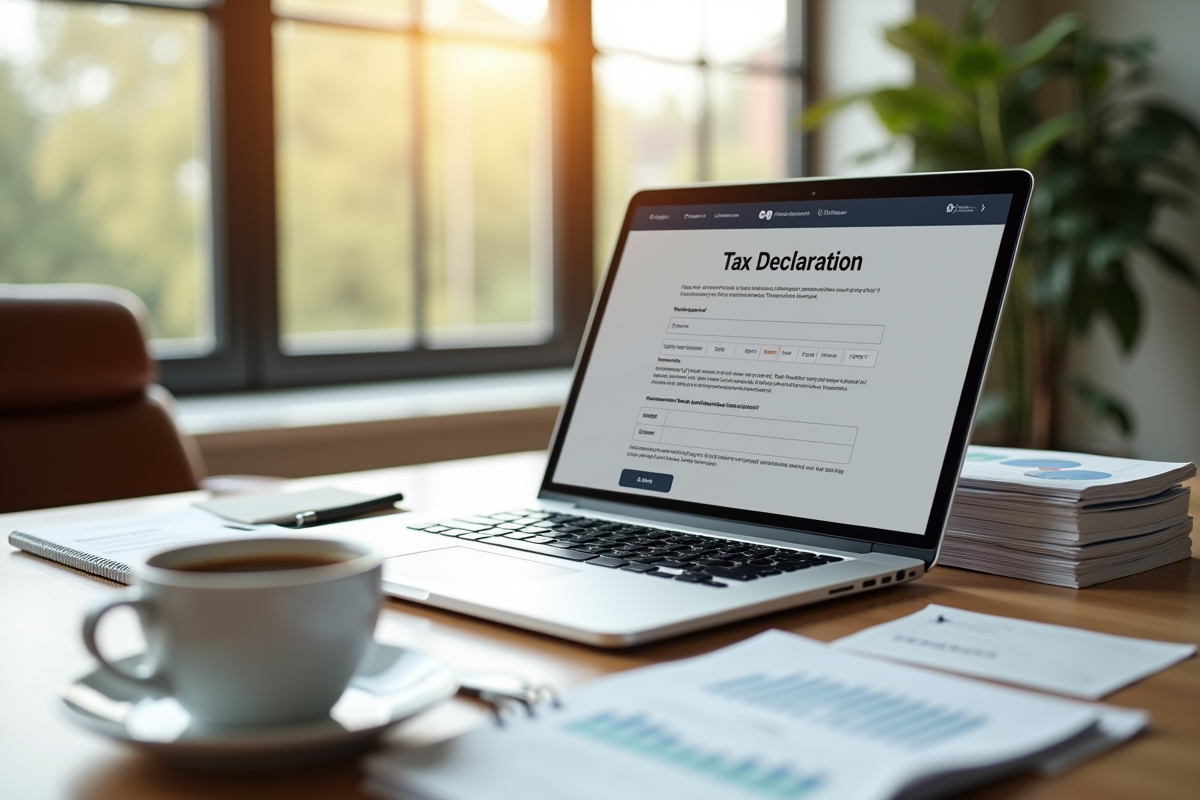 Bureau moderne avec ordinateur pour declaration fiscale