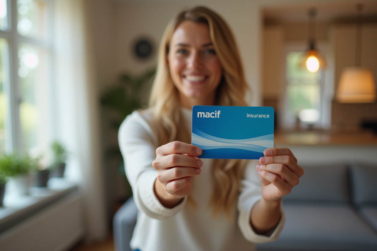 Carte d assurance Macif tenue par une personne souriante dans un intérieur chaleureux