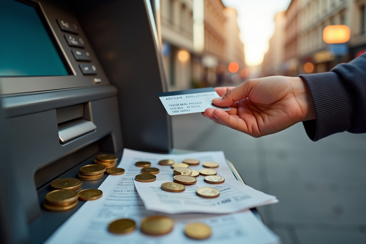 Main tenant une carte de credit près d un distributeur automatique