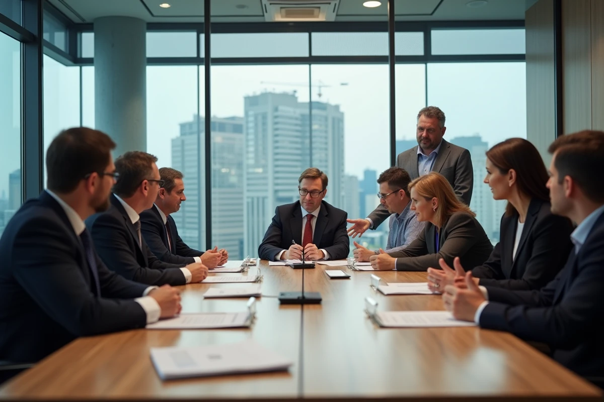 Conseillers municipaux discutant du budget en réunion