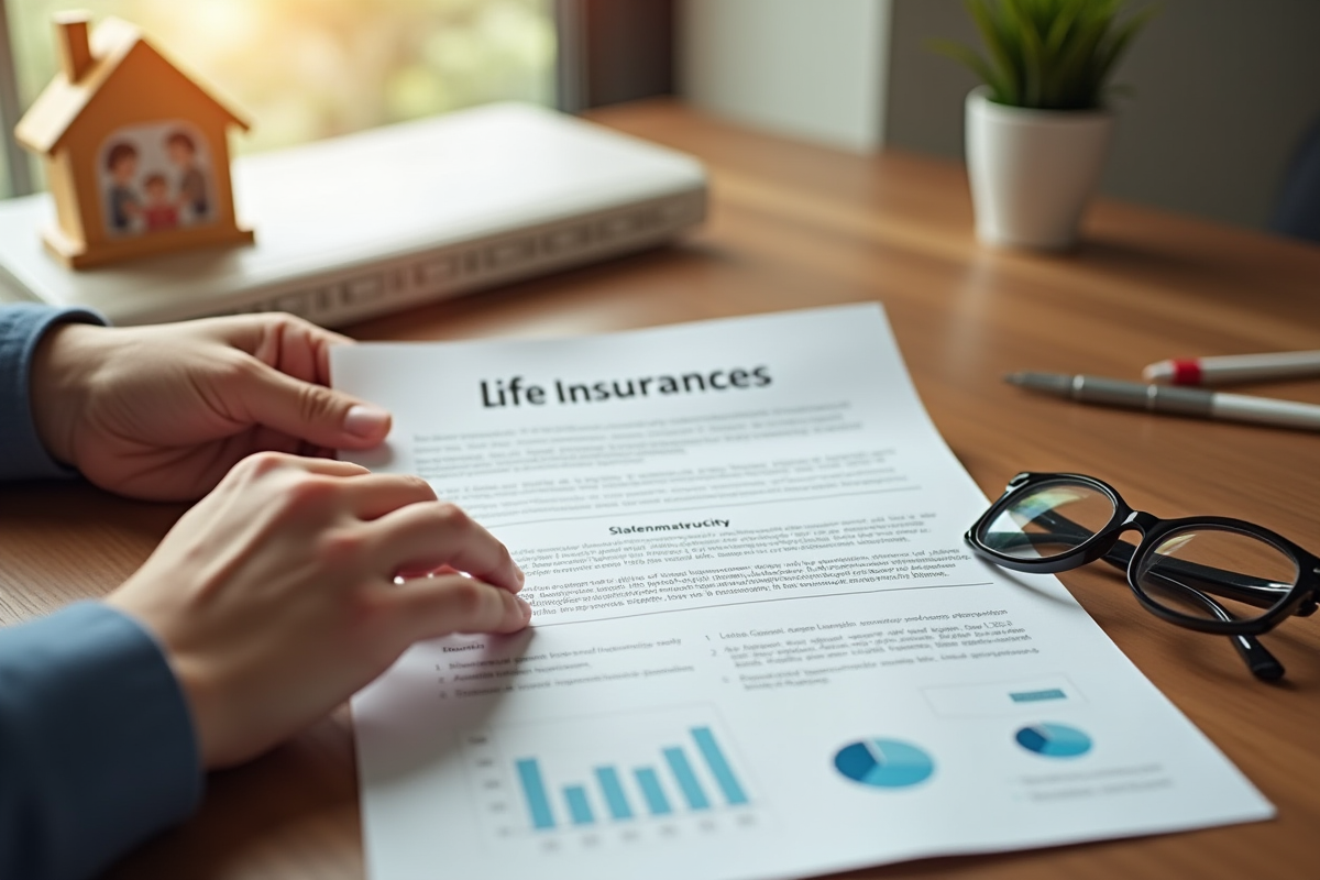 Mains tenant un contrat d assurance vie avec photo de famille et lunettes