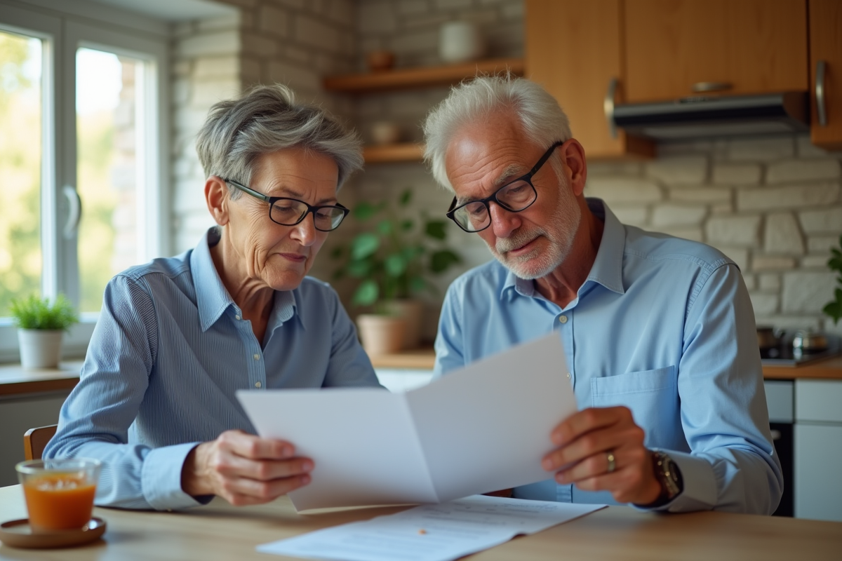 Couple français discutant de leur épargne retraite à la maison