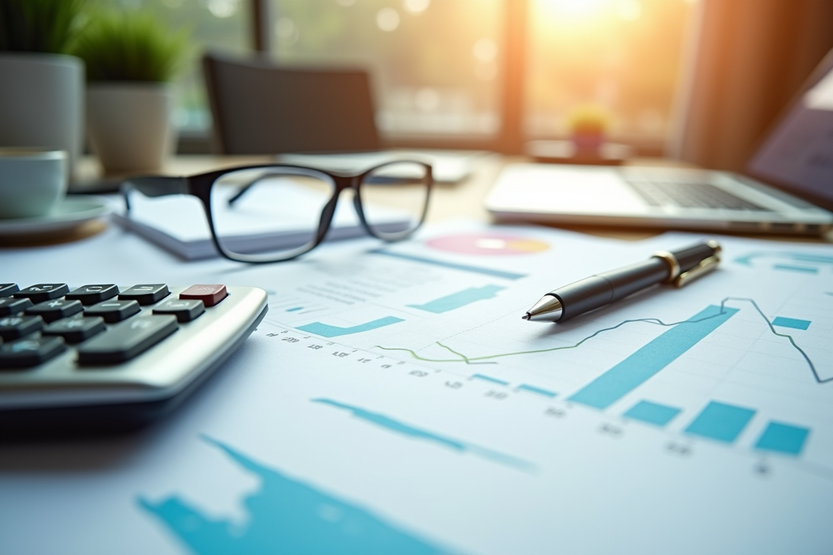 Documents financiers et graphiques sur un bureau moderne