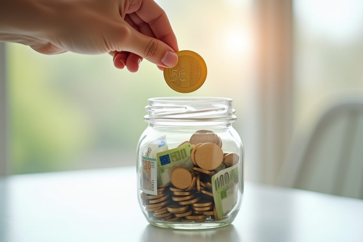 Main tenant une pièce d euro au-dessus de billets et pièces
