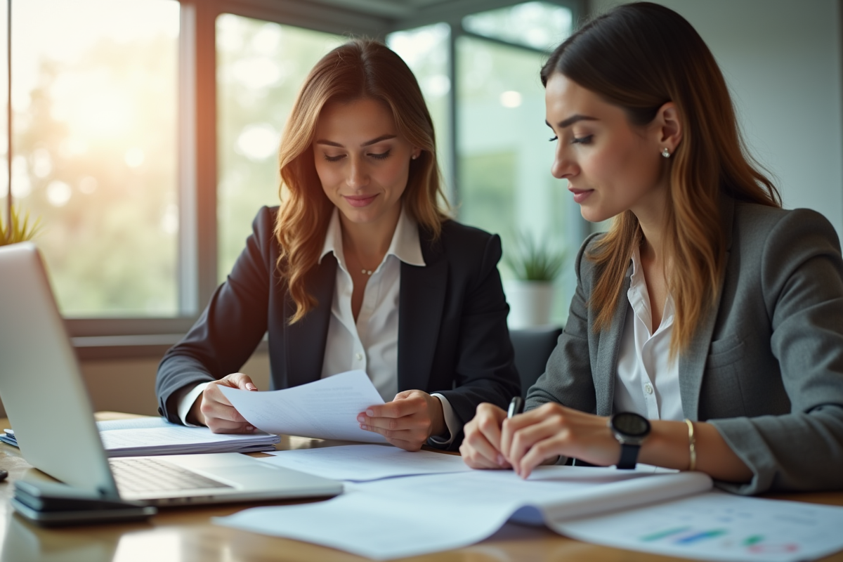 Femme d'affaires et conseiller financier au bureau