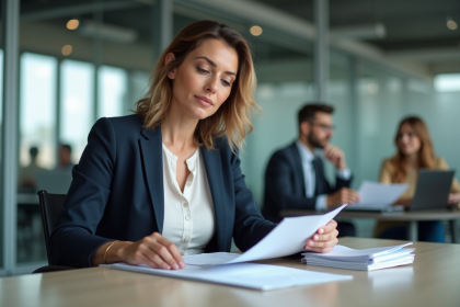 Femme d affaires en réunion dans un bureau moderne