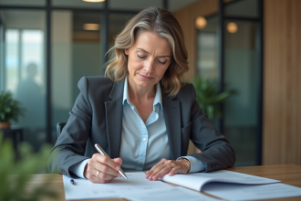 Femme d affaires en réunion dans un bureau moderne