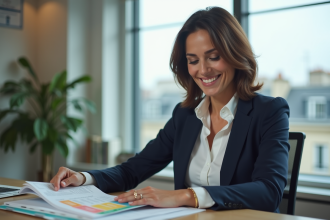 Femme d affaires française en réunion dans un bureau moderne