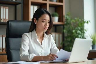 Femme professionnelle travaillant à son bureau à domicile