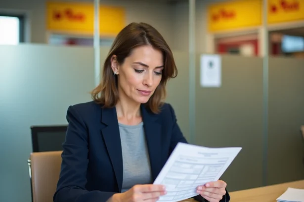Femme consultant un relevé de compte CCP dans une agence La Banque Postale