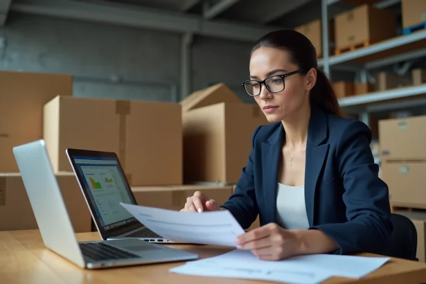 Femme logisticienne consultant un logiciel de transport LCL pour optimiser les coûts d'expédition