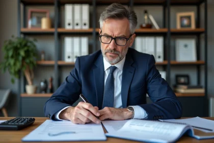 Fonctionnaire masculin en costume dans un bureau moderne