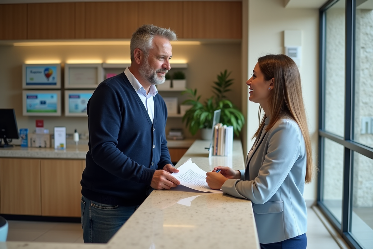 Homme discutant d un contrat avec un conseiller bancaire