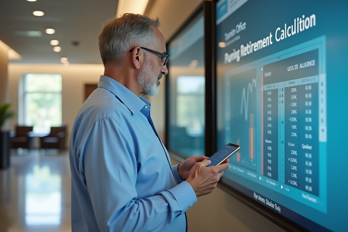 Homme retraité regardant un écran d