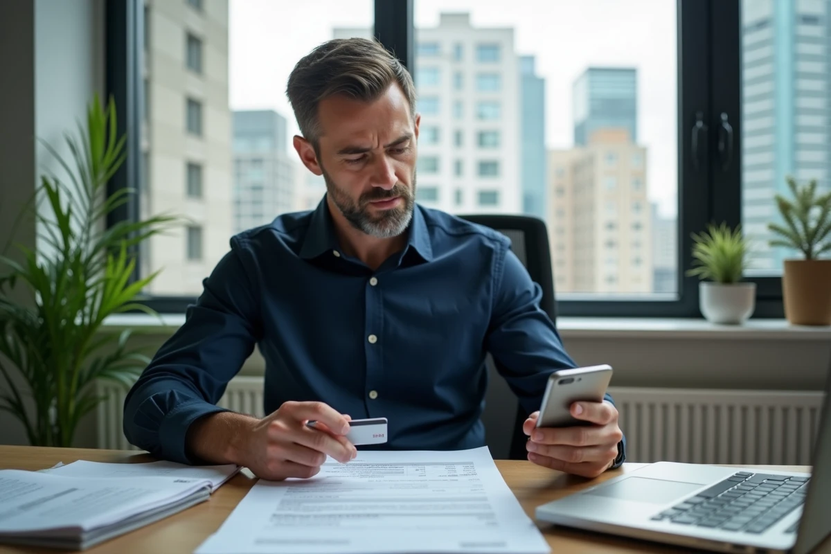 Homme vérifiant une facture d