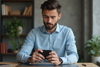 Jeune homme sécurise son portefeuille hardware dans un bureau moderne