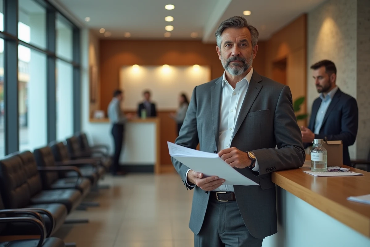 Homme d affaires parlant avec un agent bancaire