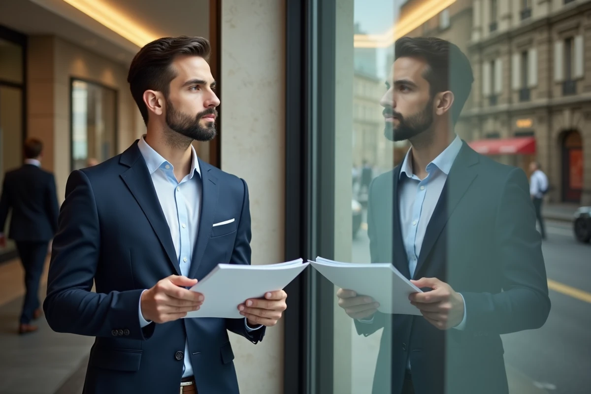 Jeune homme regardant par la fen&ecirc;tre d
