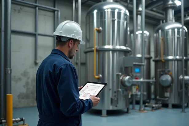Ingénieur industriel analysant des données énergétiques dans une installation de traitement au plasma, symbolisant la transition énergétique et l'avenir d'Europlasma
