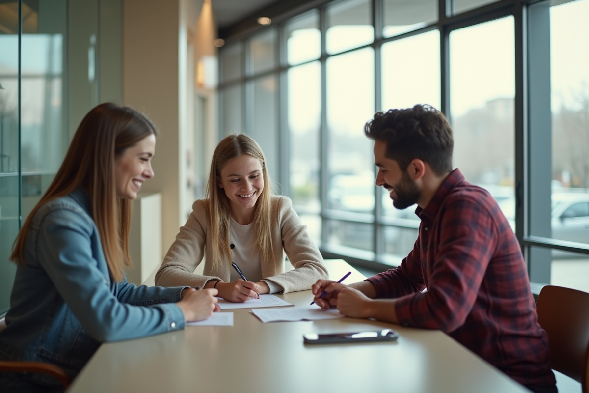 Adolescent de 16 ans avec un parent à la banque
