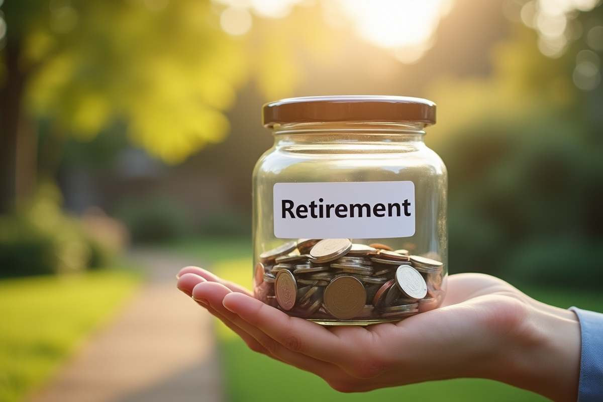 Main tenant un pot de retraite rempli de pièces et billets
