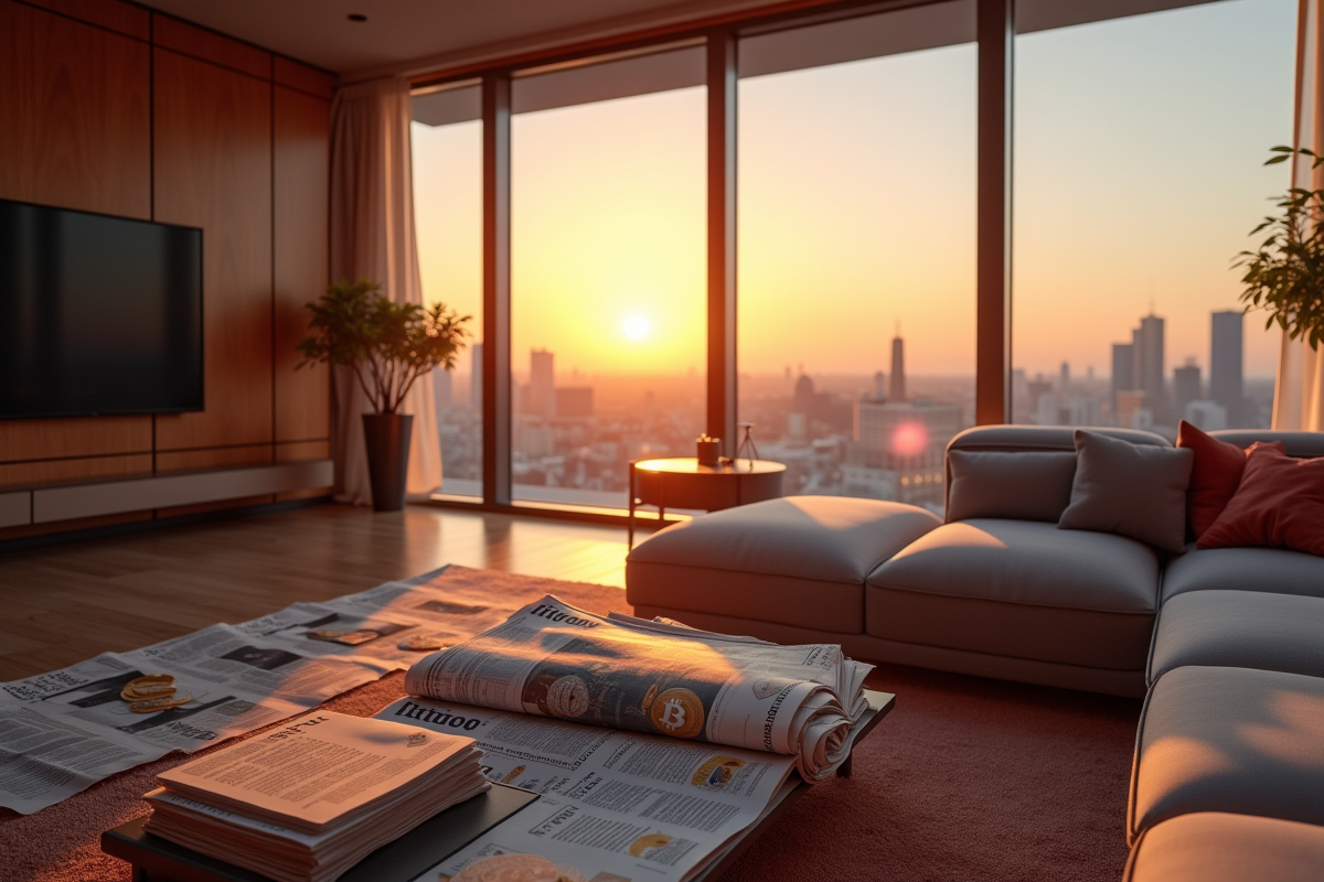 Penthouse avec vue sur la ville et bitcoin en hausse
