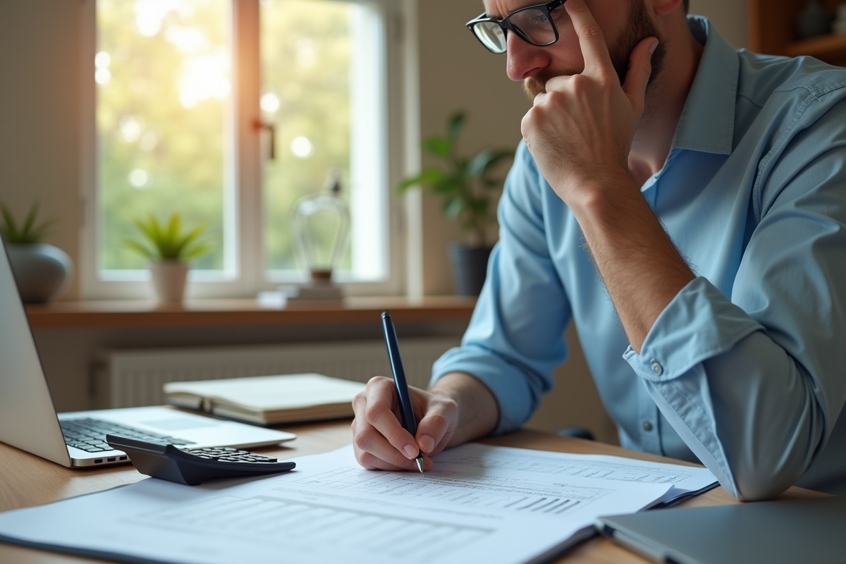 Personne travaillant à domicile en train de vérifier des documents