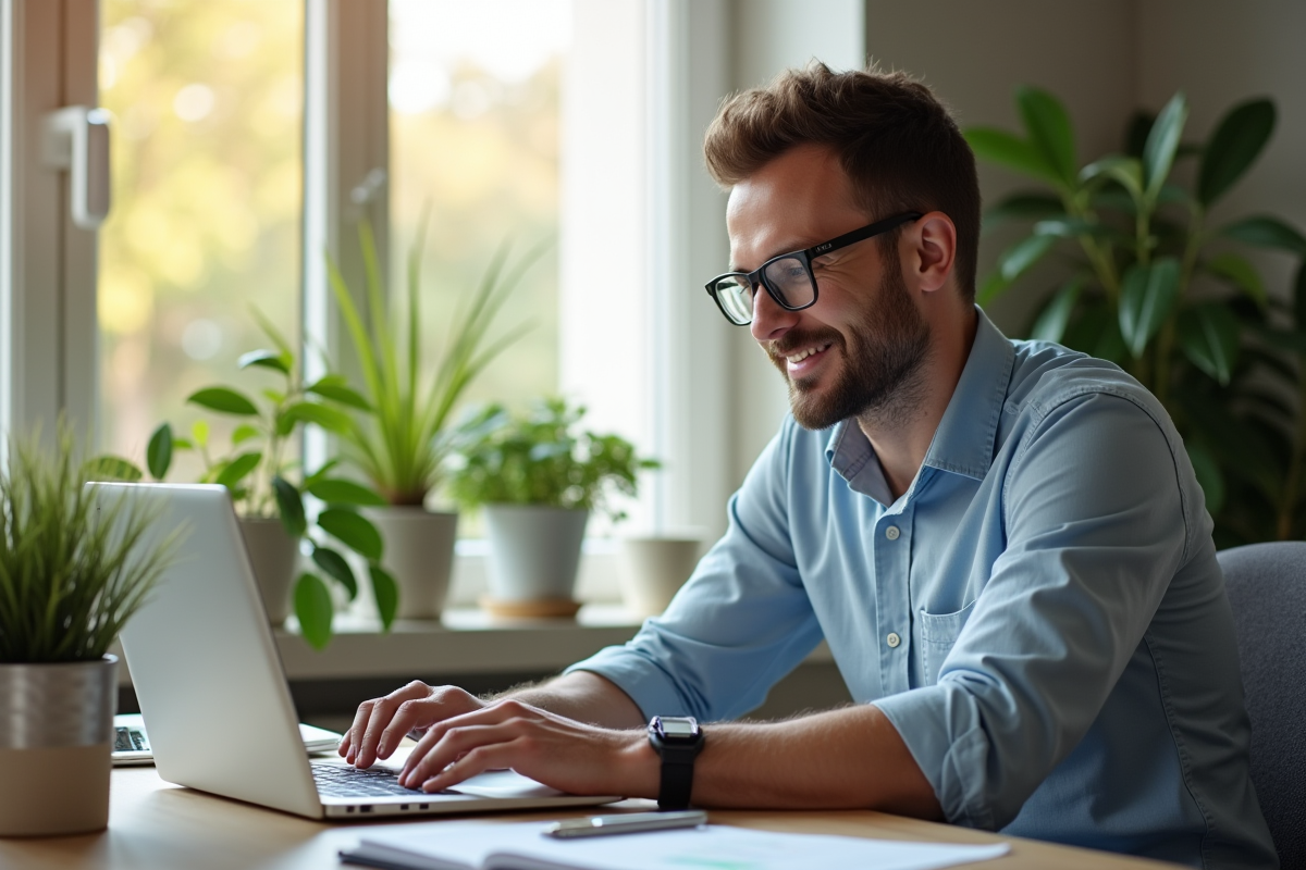 Personne confiante analysant graphiques financiers dans un bureau lumineux