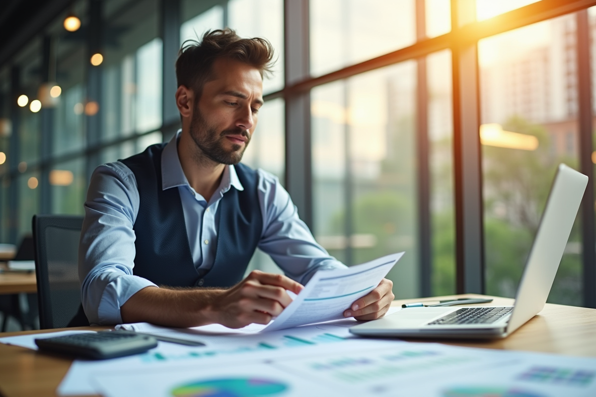 Professionnel confiant analysant des documents financiers