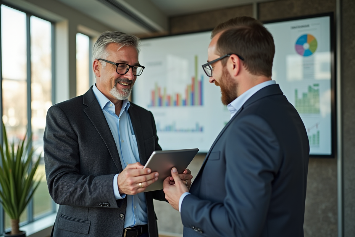 Homme rencontrant conseiller financier dans bureau moderne
