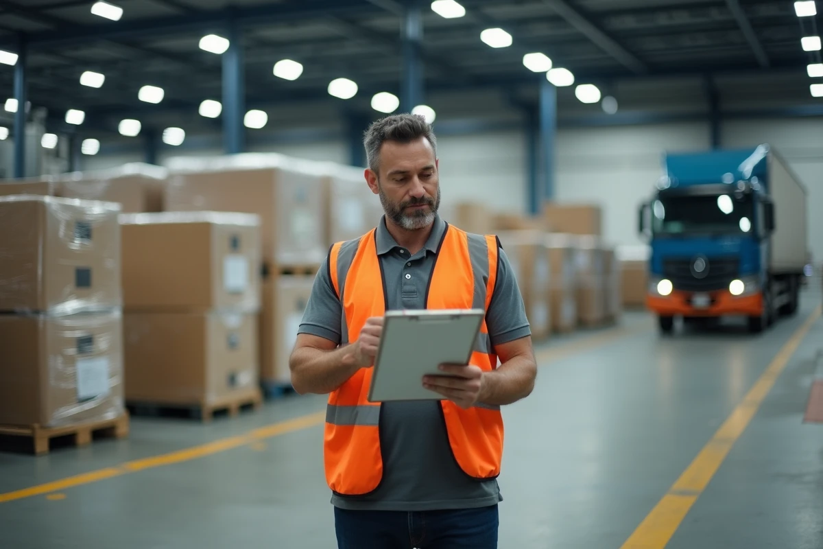 Responsable logistique évaluant les coûts de transport groupé LCL dans un terminal de fret