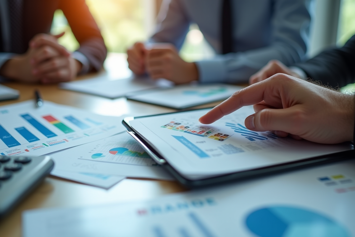 Réunion d'affaires avec graphiques et calculatrice