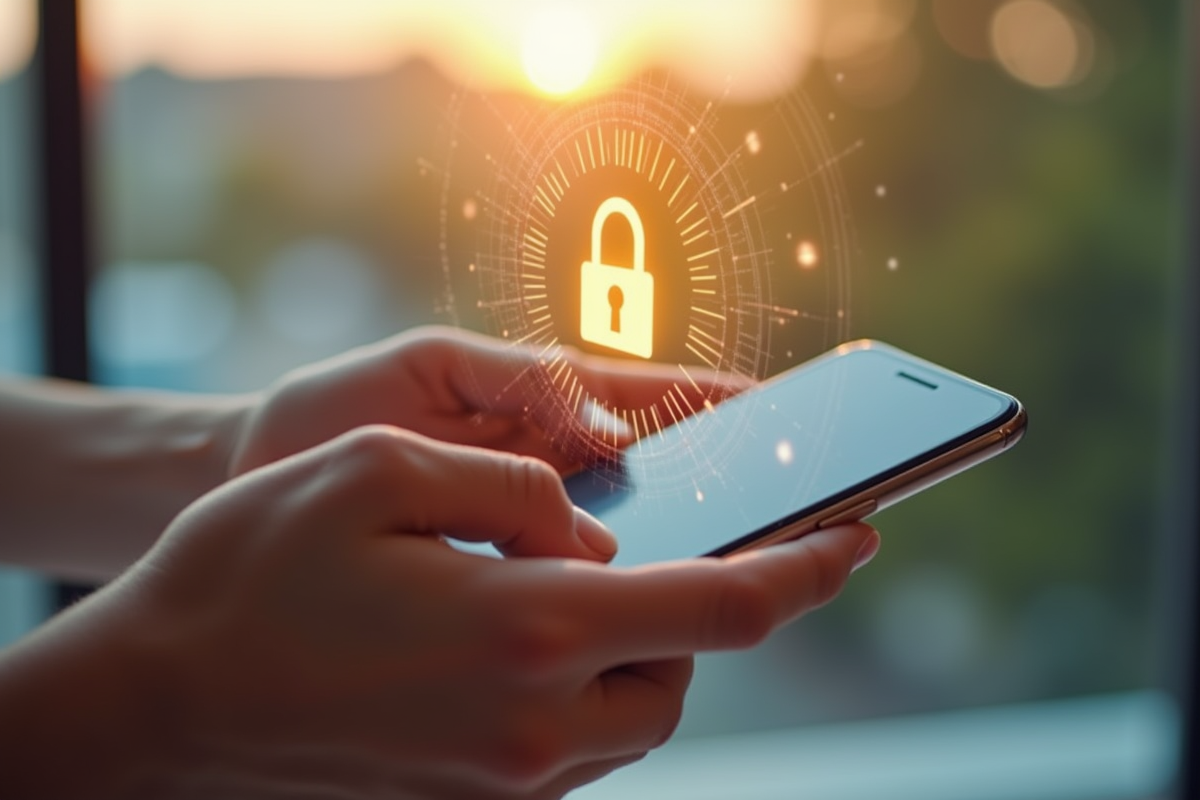 Mains tenant smartphone avec application Bitget et cadenas digital