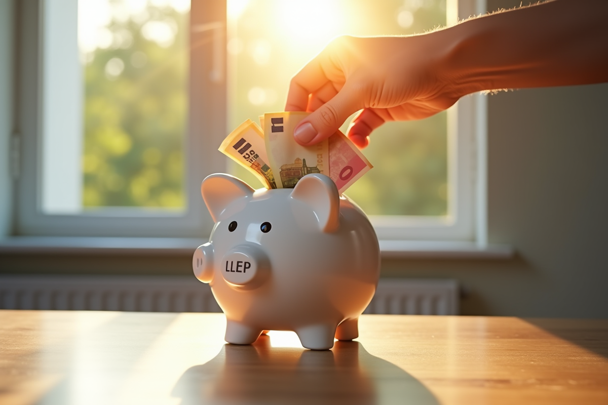 Main insérant des billets euros dans un LEP plein avec lumière naturelle