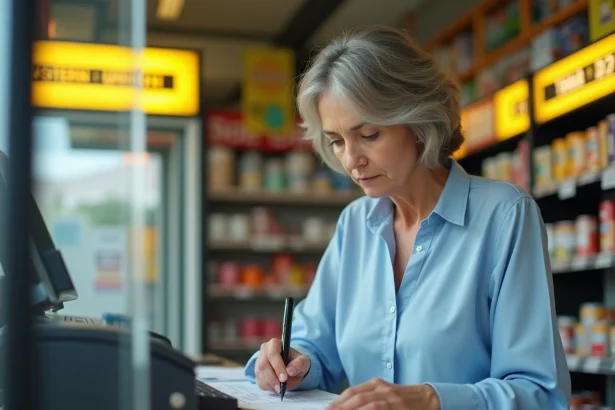 Femme effectuant un transfert d'argent Western Union à un comptoir de service en magasin